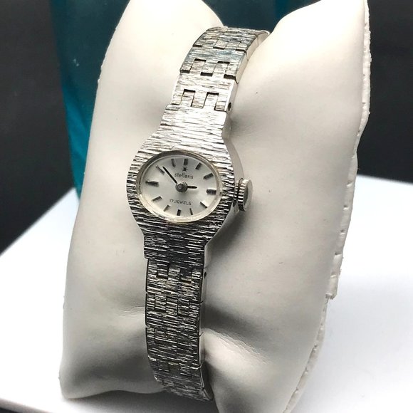 Vintage Stellaris 17 Jewels Ladies Mechanical Windup Wristwatch with Flat Link - Picture 1 of 7